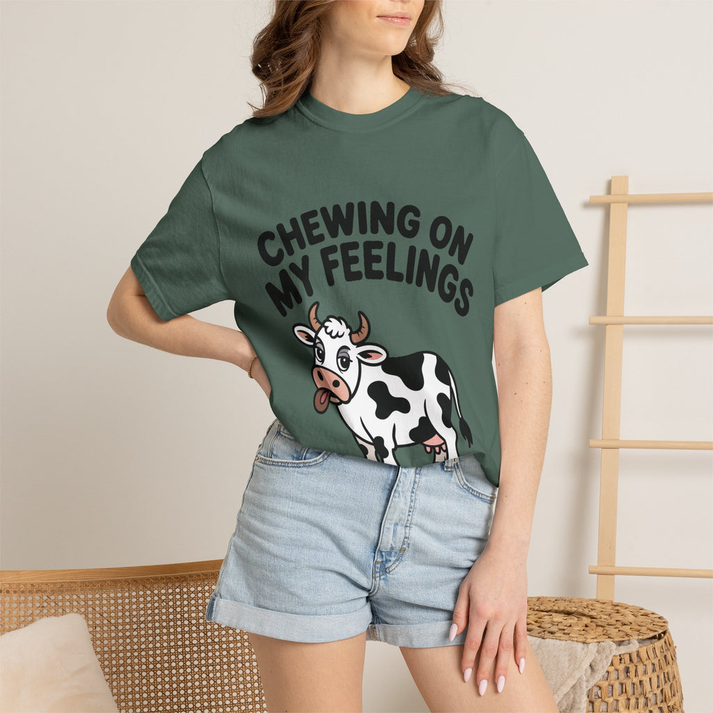 Chewing On My Feelings Cow Shirt, Funny Cow T-Shirt, Cute Cartoon Cow Tee, Sarcastic Farm Animal Gift, Mental Health Humor Shirt