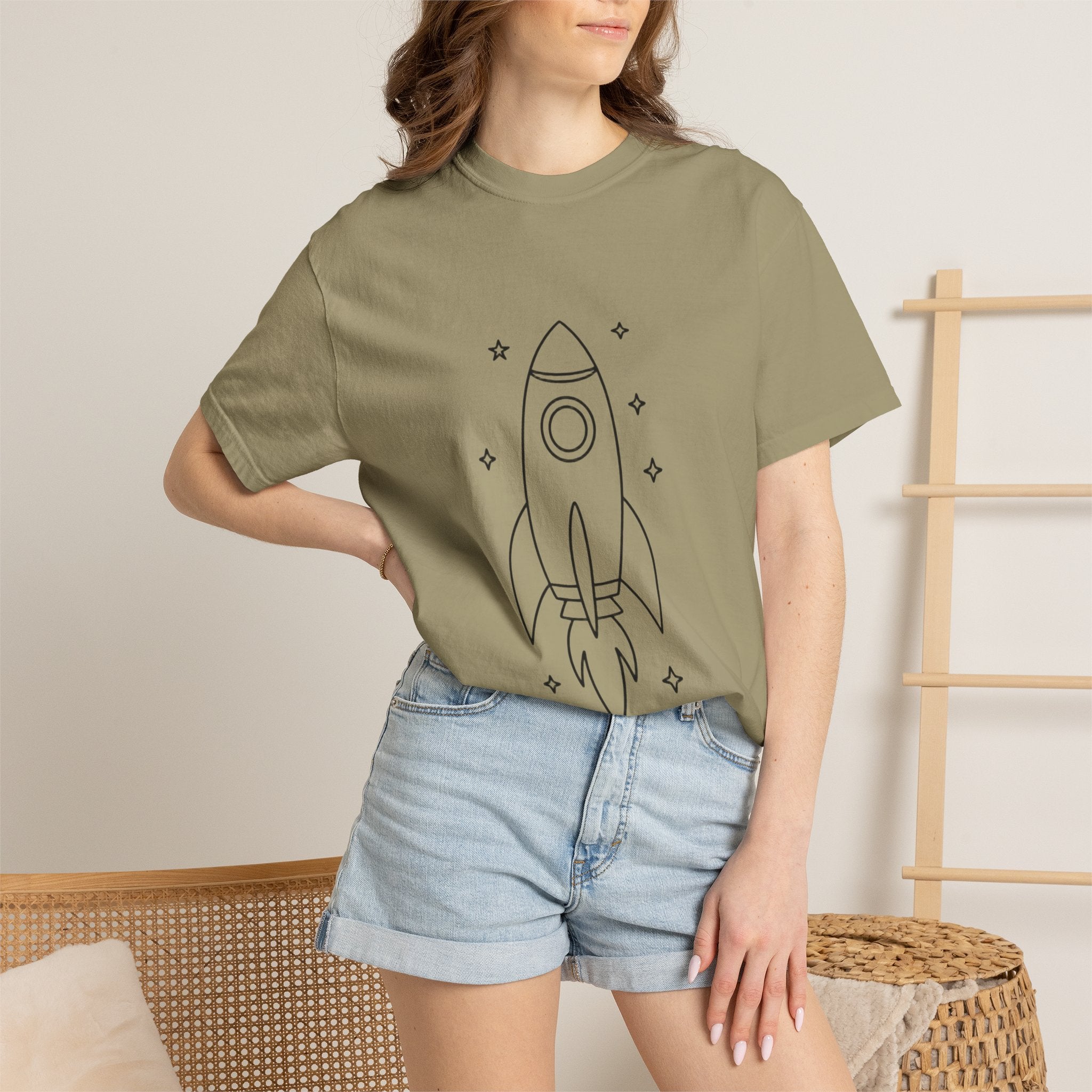 Rocket Ship Line Art Shirt, Minimalist Chase The Stars T-Shirt, Single Line Space Tee, Cute Rocket Tattoo Style Shirt Gift