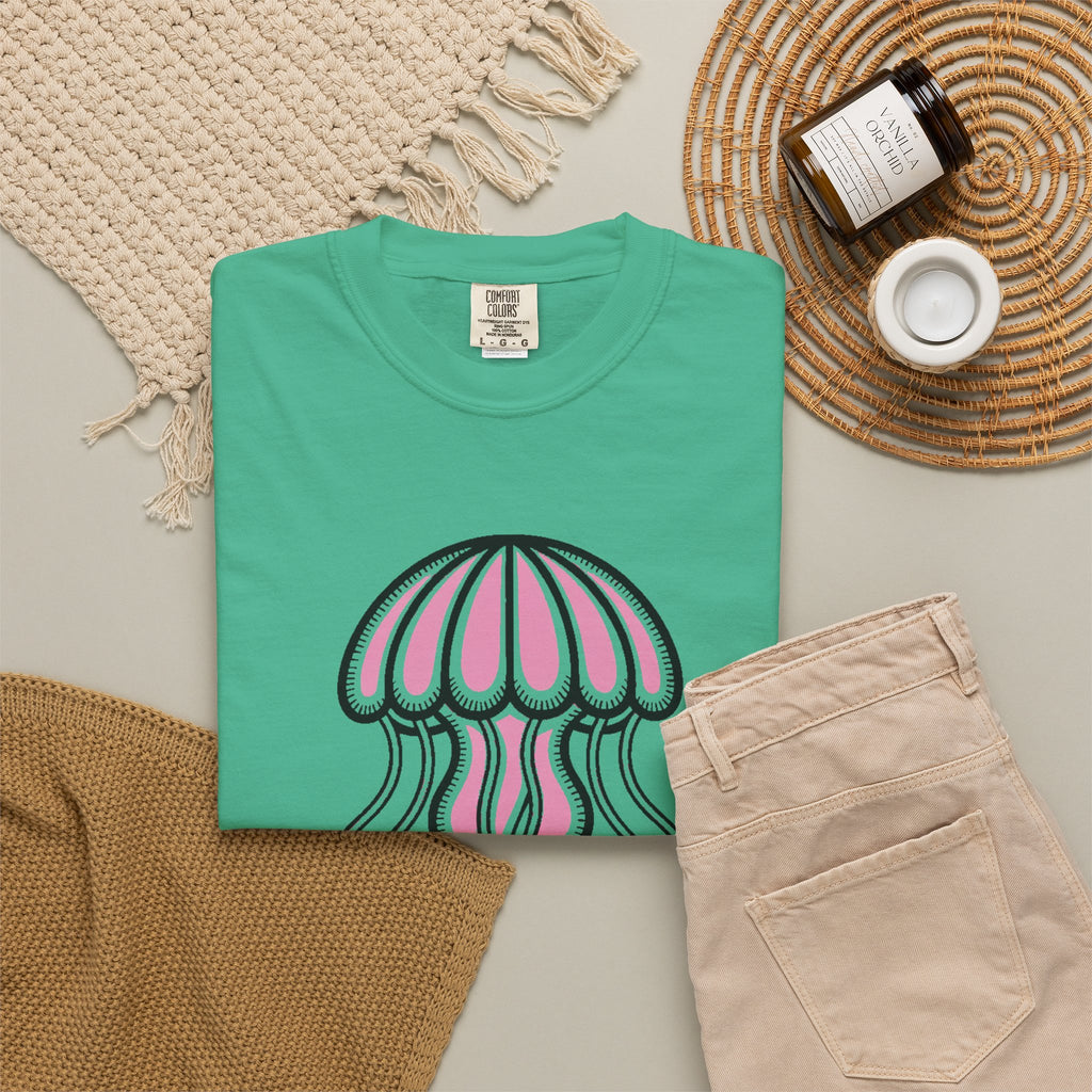 Cute Jellyfish T-Shirt, Glowing Jellyfish Graphic Tee, Ocean Lover Gift, Garment-Dyed Unisex Shirt for Beach and Aquarium Fans