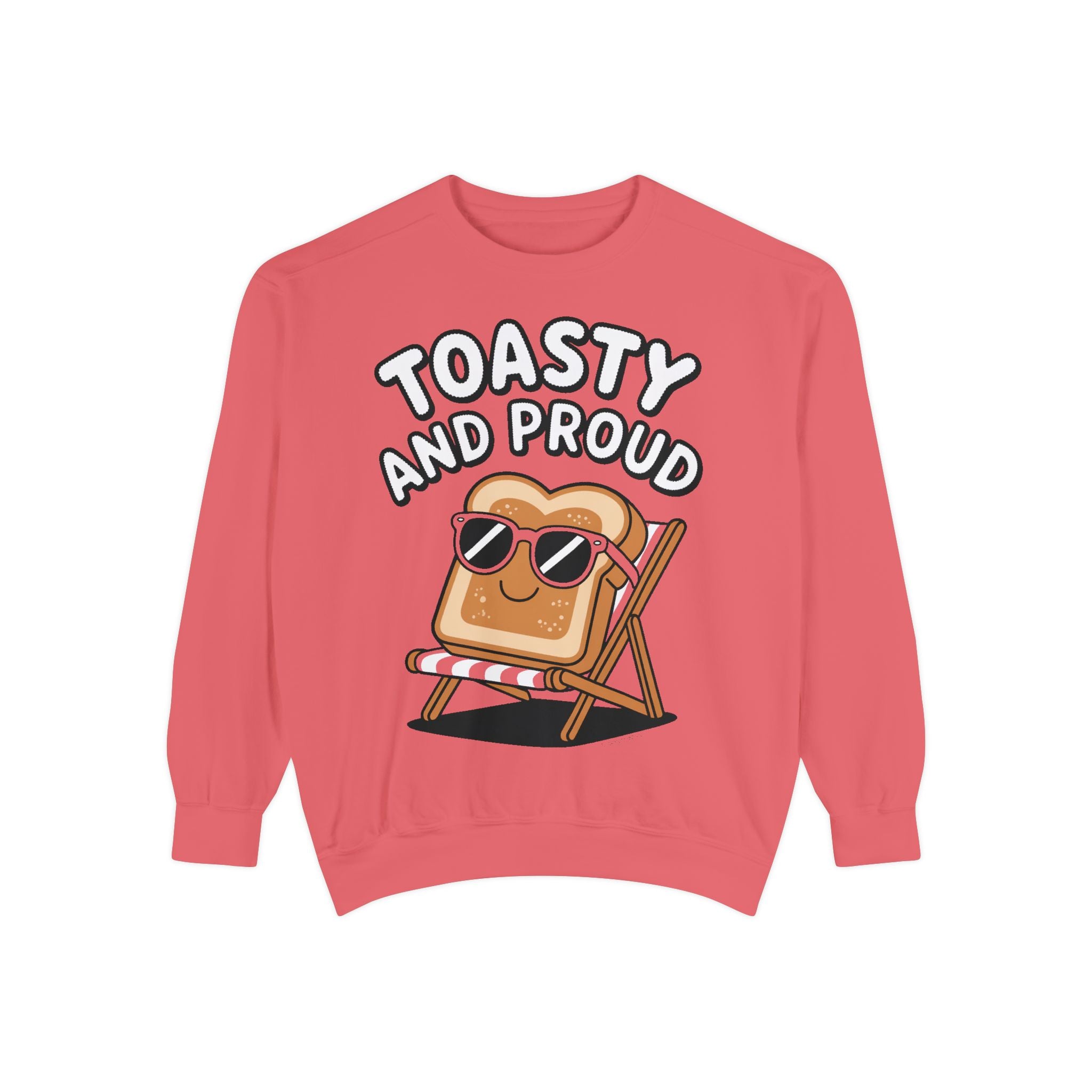Toasty And Proud Sweatshirt, Funny Toast Bread Crewneck, Cute Beach Chair Toast Embroidered Sweatshirt, Funny Food Lover Gift