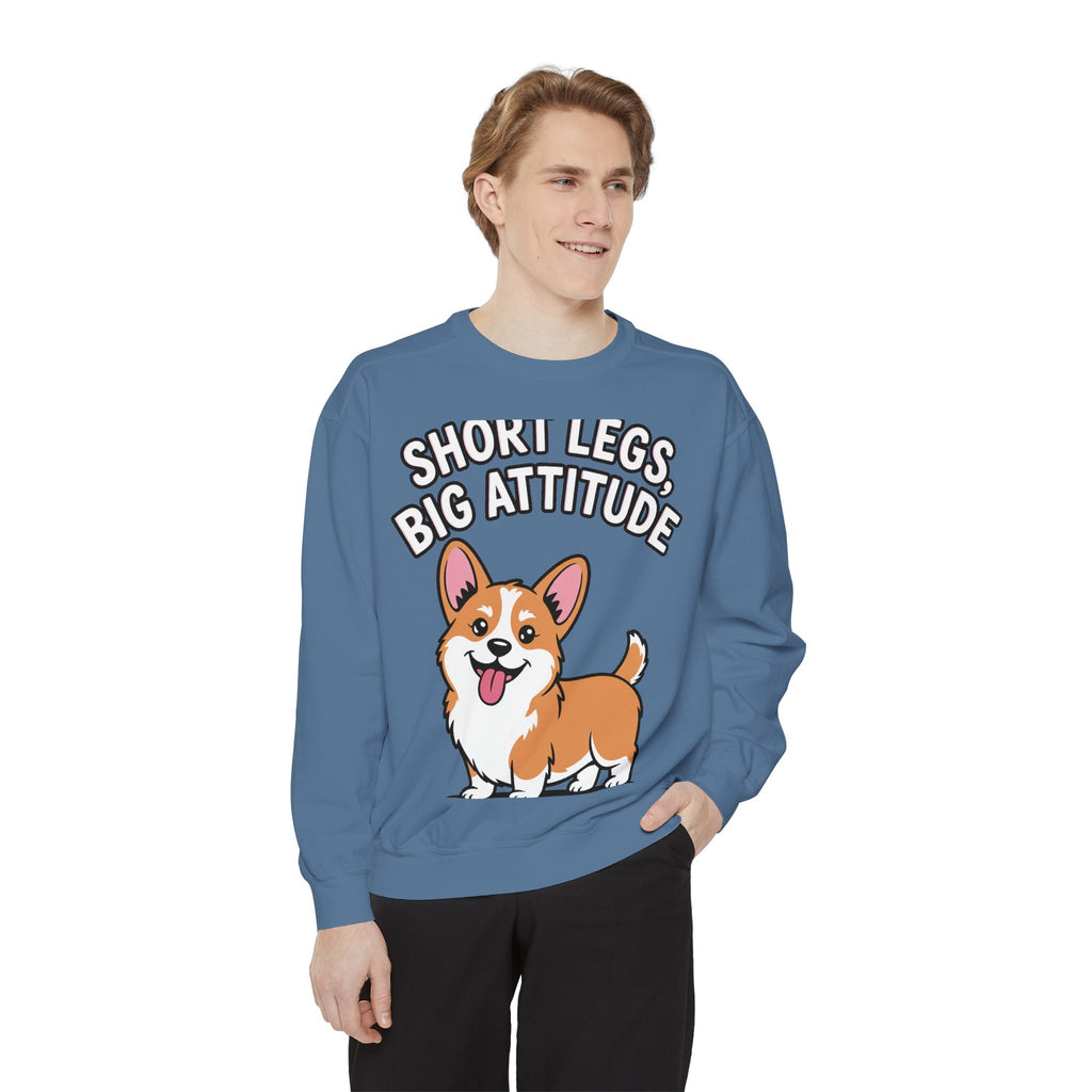 Short Legs Big Attitude Corgi Sweatshirt, Funny Corgi Crewneck, Cute Dog Lover Gift, Embroidered Patch Style Corgi Sweater