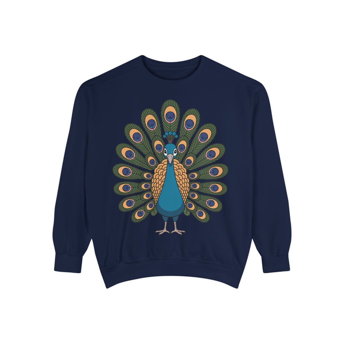 Peacock Sweatshirt, Cute Cartoon Peacock Crewneck, Embroidered Patch Style Feather Sweatshirt, Bird Lover Gift