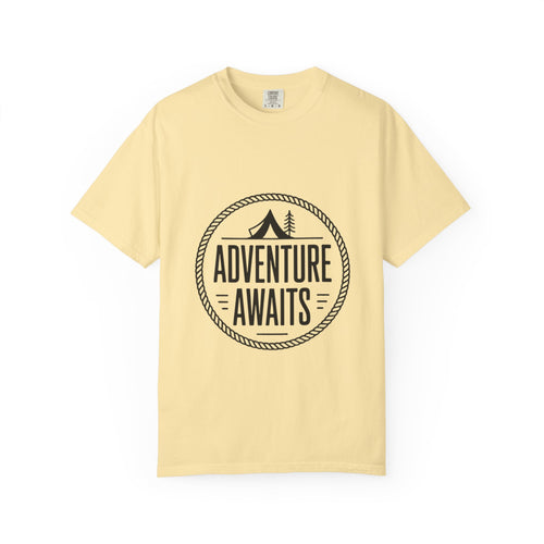 Adventure Awaits Camp Badge Shirt, Vintage Camping T-Shirt, Outdoor Lover Gift, Retro Hiking Tee, Pine Tree Nature Shirt