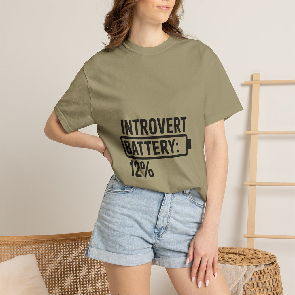 Introvert Battery Low Shirt, Funny Introvert Battery 12% Tee, Social Anxiety Humor T-Shirt, Sarcastic Gift for Introverts