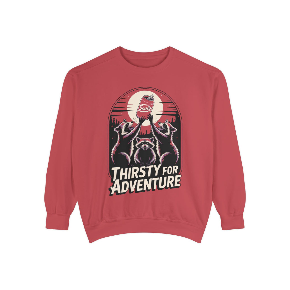 Thirsty For Adventure Raccoons Sweatshirt, Funny Vintage Poster Crewneck, Retro Raccoon Graphic Sweatshirt Gift