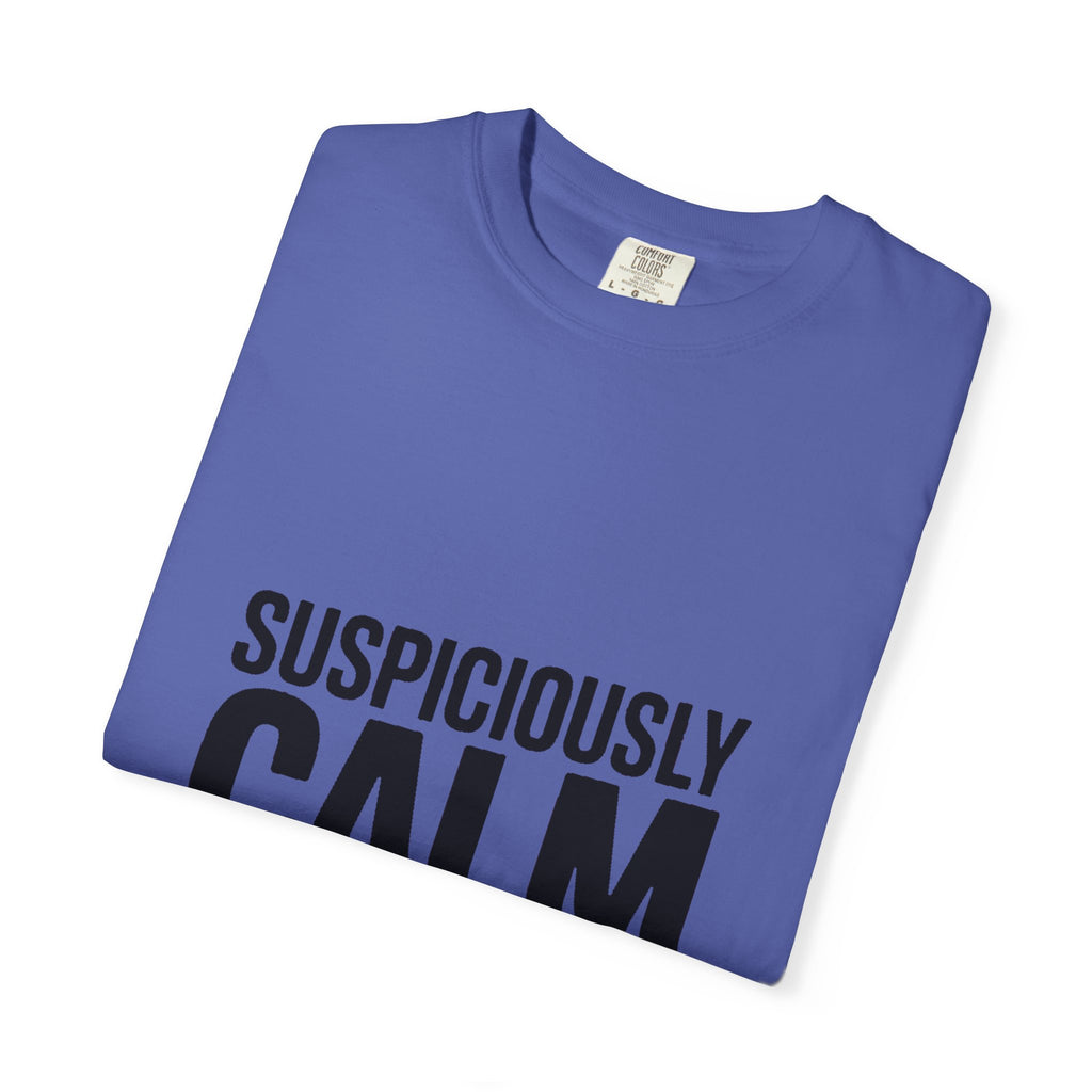 Suspiciously Calm Right Now Shirt, Funny Sarcastic T-Shirt, Bold Typography Tee, Anxiety Humor Shirt, Sarcastic Gift for Him Her
