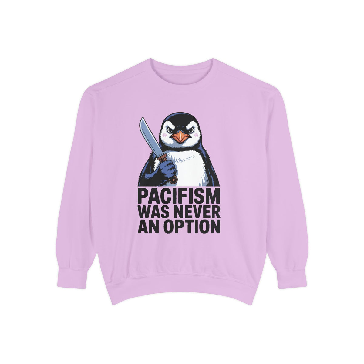 Pacifism Was Never An Option Penguin Sweatshirt, Funny Butter Knife Penguin Crewneck, Vintage Poster Style Graphic Sweatshirt Gift