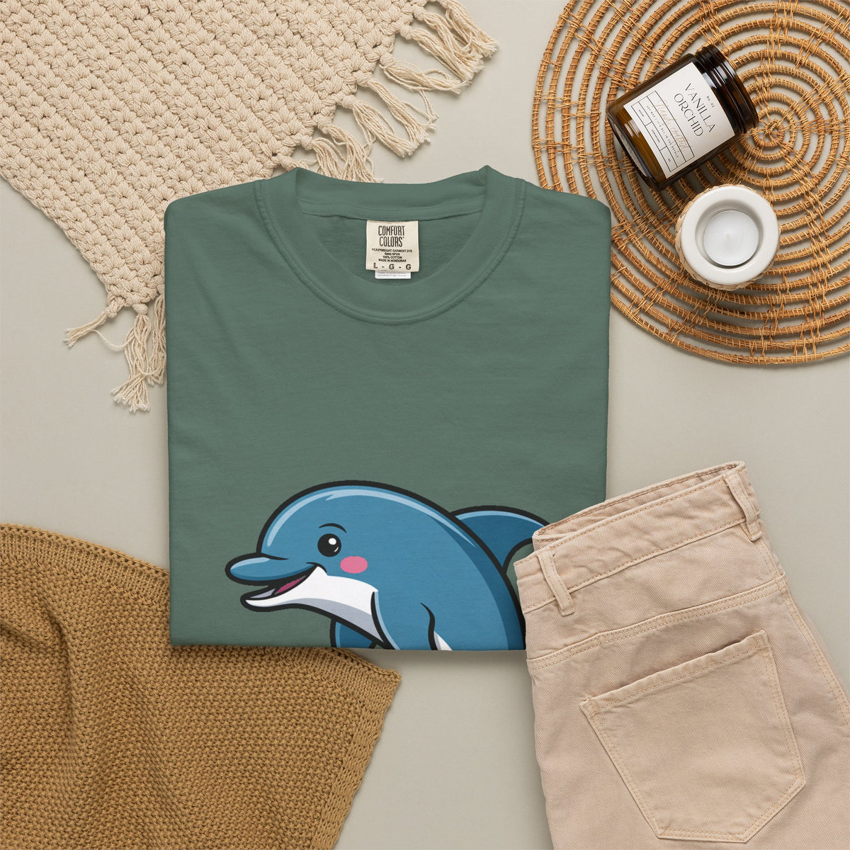 Cute Dolphin T-Shirt, Jumping Wave Dolphin Shirt, Ocean Lover Gift, Garment Dyed Unisex Tee, Beach Vacation Shirt