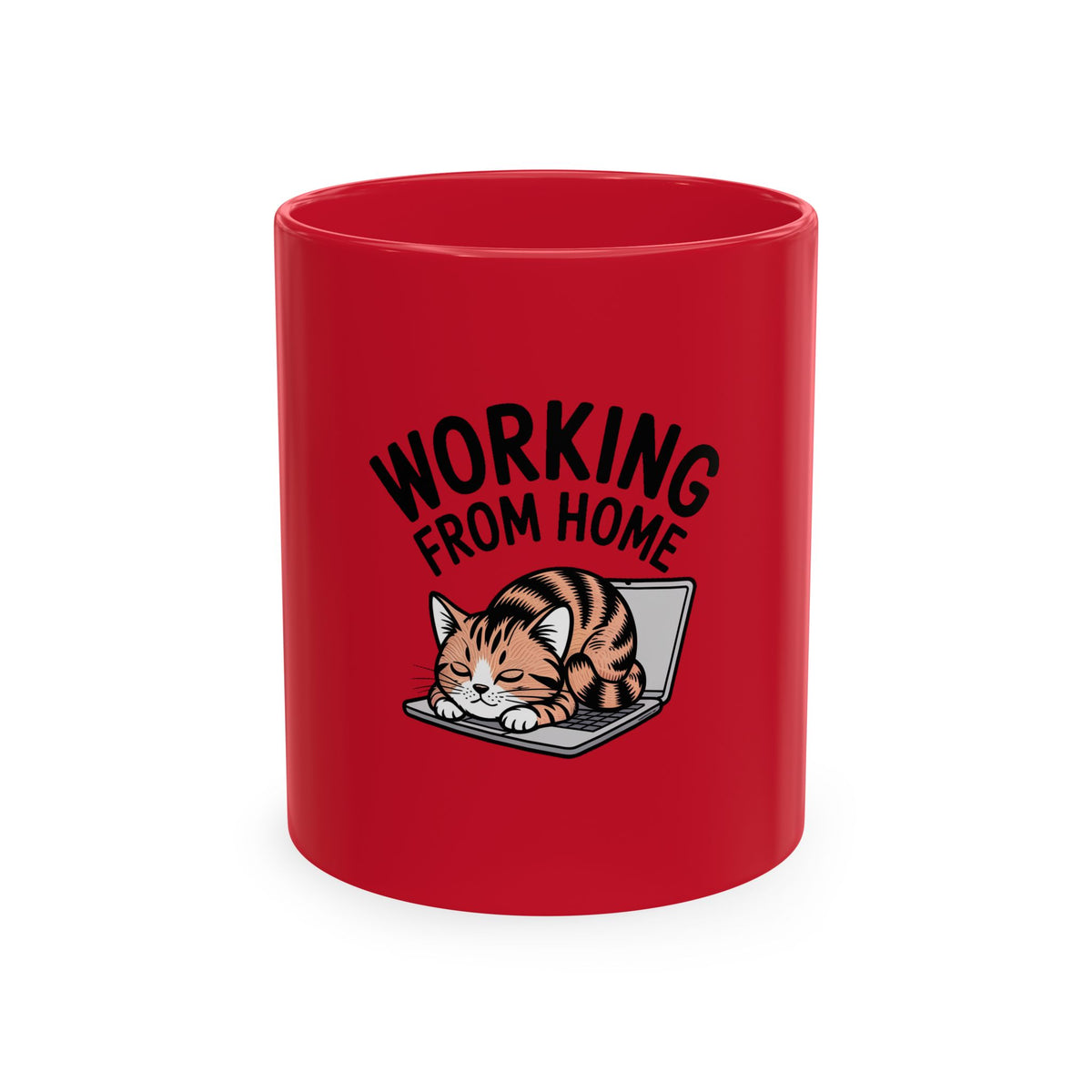 Working From Home Cat Mug, Funny Remote Work Coffee Mug, Cute Cat Lover Gift, Lazy Cat Laptop Mug for Coworker or WFH Gift