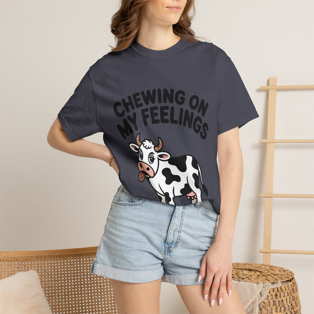 Chewing On My Feelings Cow Shirt, Funny Cow T-Shirt, Cute Cartoon Cow Tee, Sarcastic Farm Animal Gift, Mental Health Humor Shirt