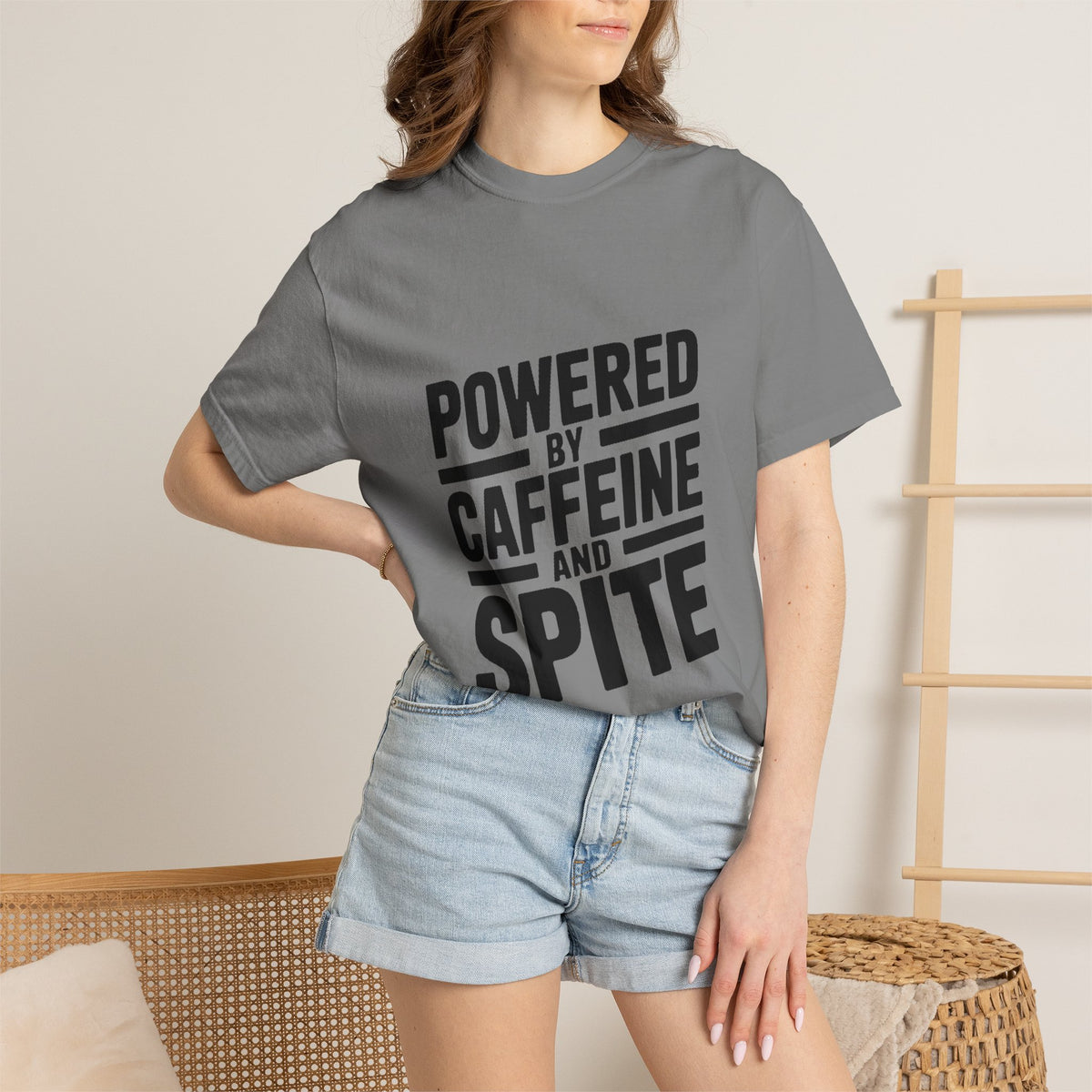 Powered By Caffeine And Spite Shirt, Funny Sarcastic Coffee T-Shirt, Bold Typography Tee, Sarcastic Gift for Coworker