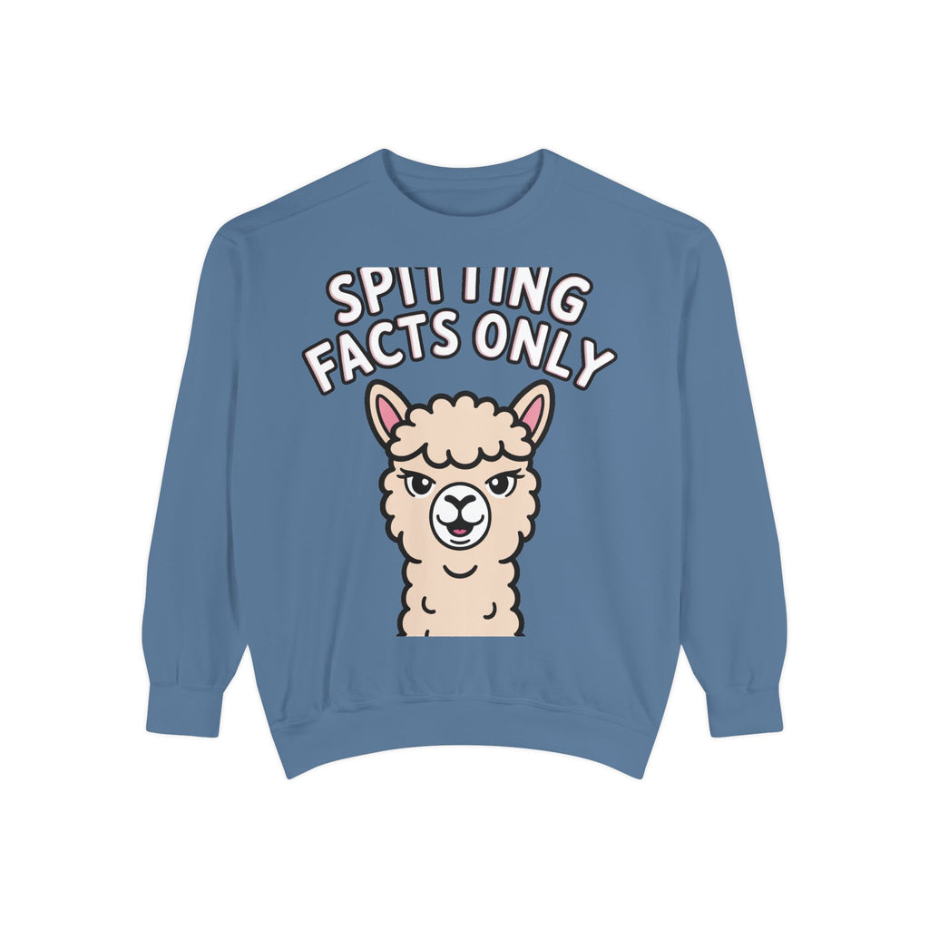 Alpaca Spitting Facts Sweatshirt, Funny Sassy Alpaca Crewneck, Cute Embroidered-Style Animal Sweatshirt, Alpaca Lover Gift