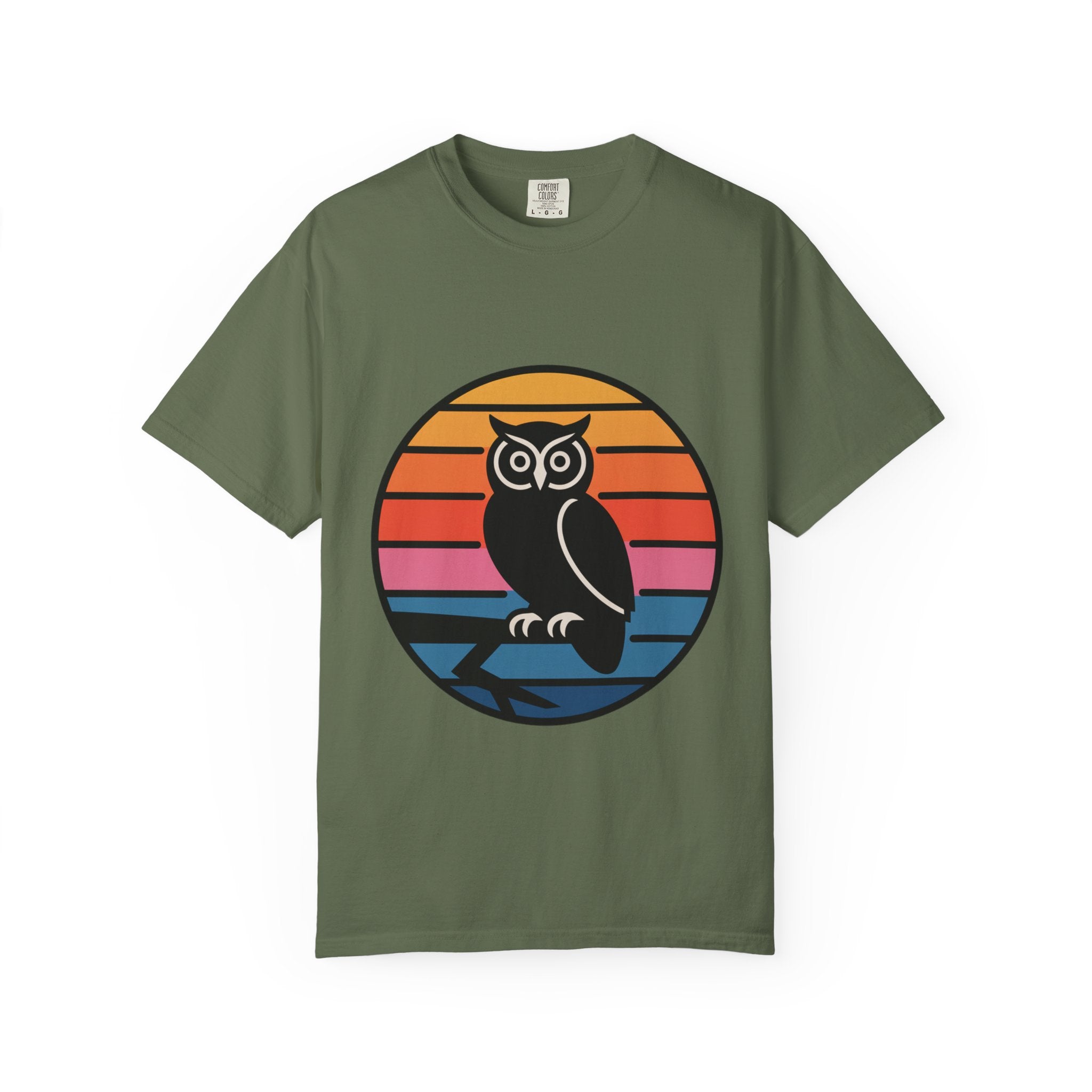 Retro Sunset Owl Badge T-Shirt