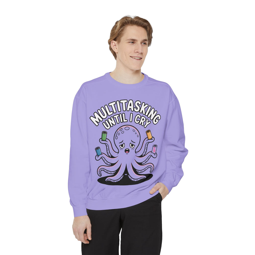 Multitasking Octopus Sweatshirt, Funny Stressed Octopus Crewneck, Embroidery-Patch Style Sweatshirt, Busy Mom Gift, Work Humor Pullover