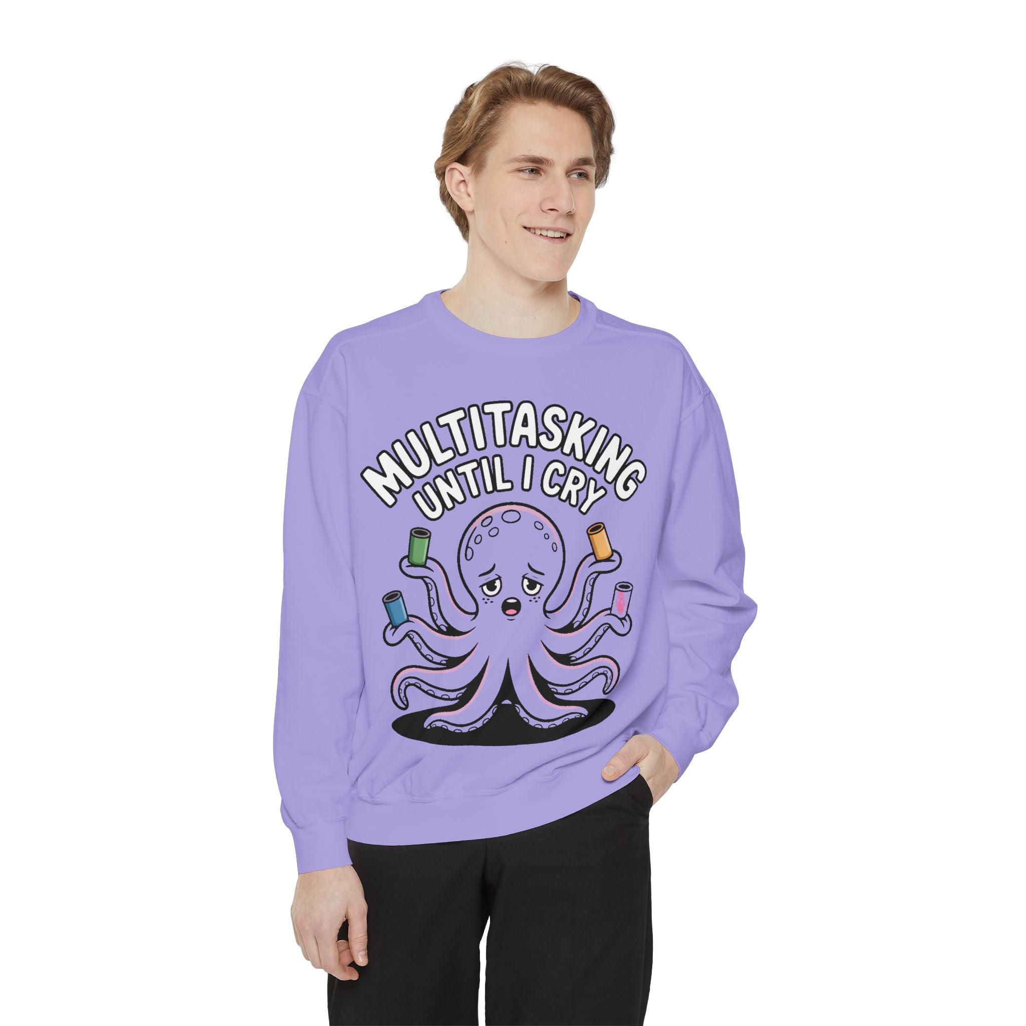 Multitasking Octopus Sweatshirt, Funny Stressed Octopus Crewneck, Embroidery-Patch Style Sweatshirt, Busy Mom Gift, Work Humor Pullover