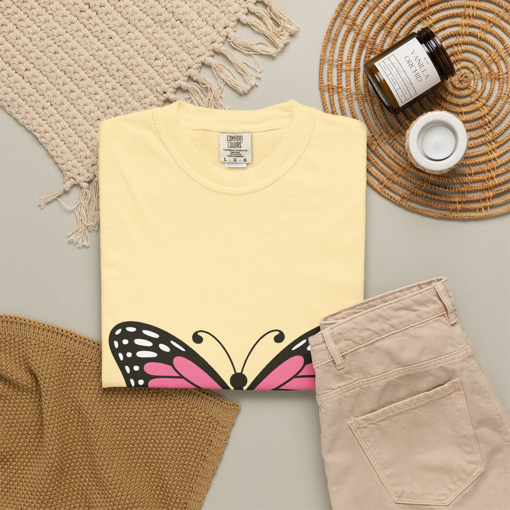 Butterfly T-Shirt, Cute Detailed Butterfly Graphic Tee, Nature Lover Gift, Embroidery-Style Butterfly Shirt, Garment-Dyed Unisex Tee