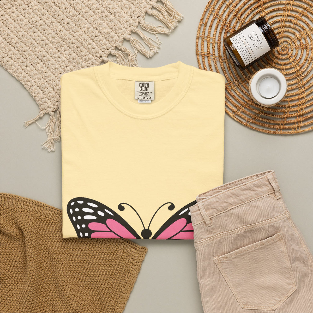Butterfly T-Shirt, Cute Detailed Butterfly Graphic Tee, Nature Lover Gift, Embroidery-Style Butterfly Shirt, Garment-Dyed Unisex Tee