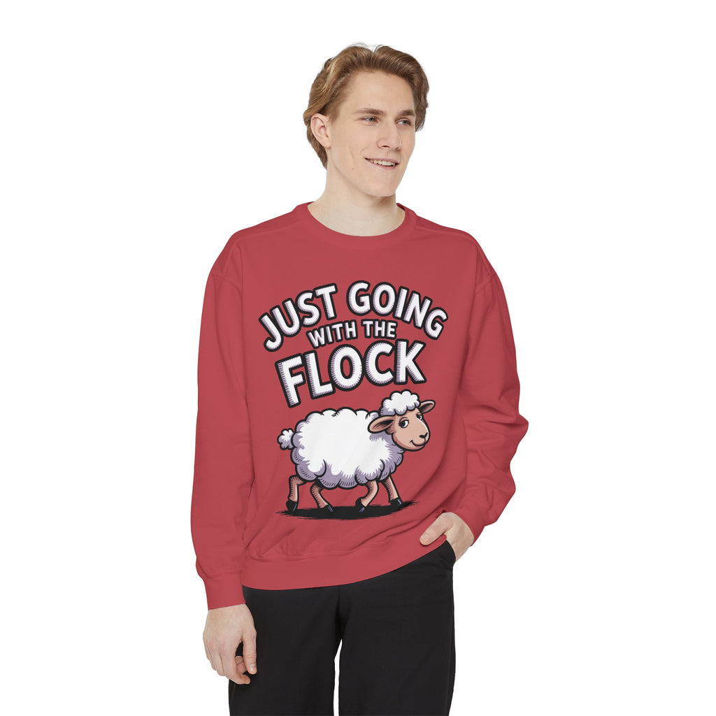 Funny Sheep Sweatshirt, Going With The Flock Crewneck, Cute Cartoon Sheep Embroidered Sweatshirt, Sarcastic Gift for Introvert