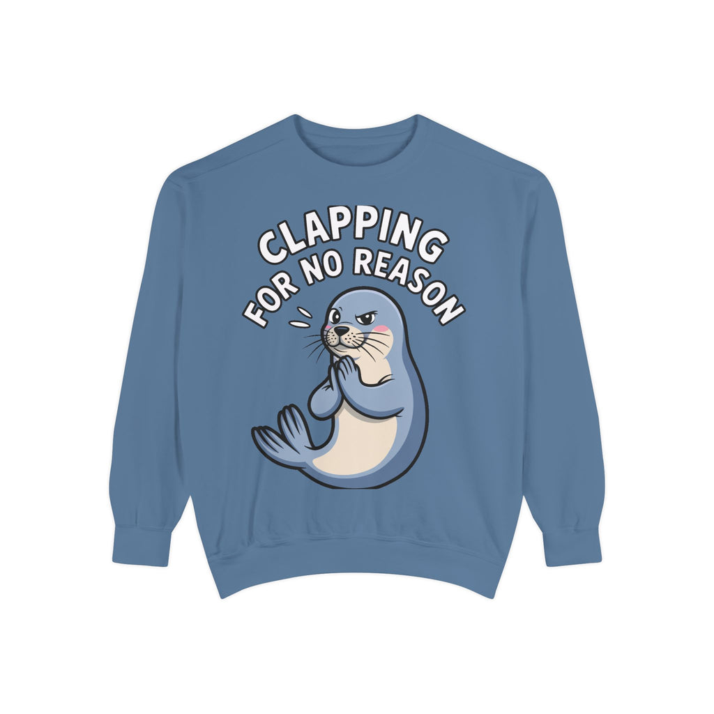 Clapping For No Reason Seal Sweatshirt, Funny Sassy Seal Crewneck, Cute Animal Embroidered Patch Style Sweatshirt, Sarcastic Gift