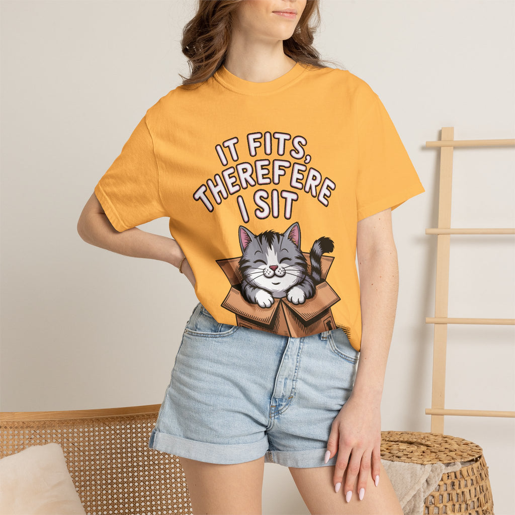 It Fits Therefore I Sit Cat Shirt, Funny Cat In Box T-Shirt, Cute Chubby Cat Lover Gift, Cat Owner Shirt, Funny Cat Meme Tee