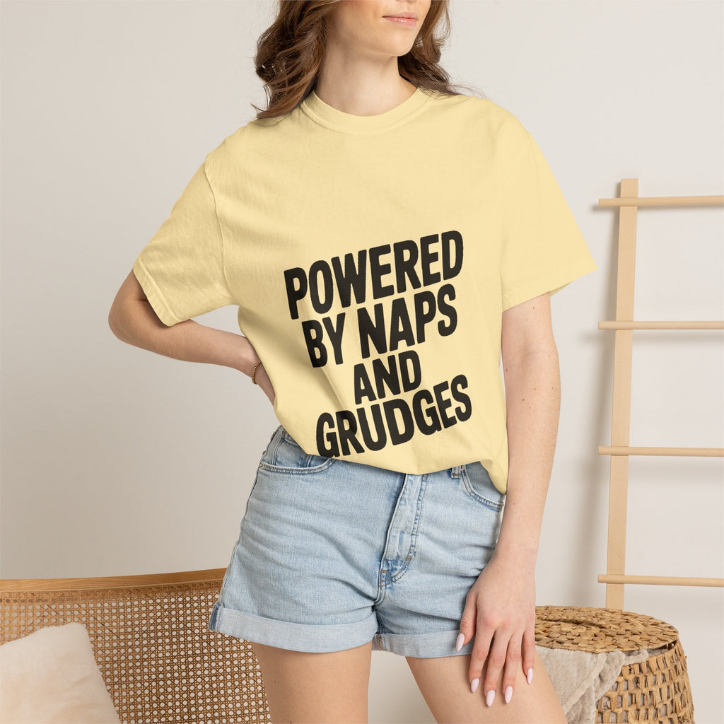 Powered By Naps And Grudges Shirt, Funny Sarcastic T-Shirt, Bold Typography Tee, Introvert Humor Gift