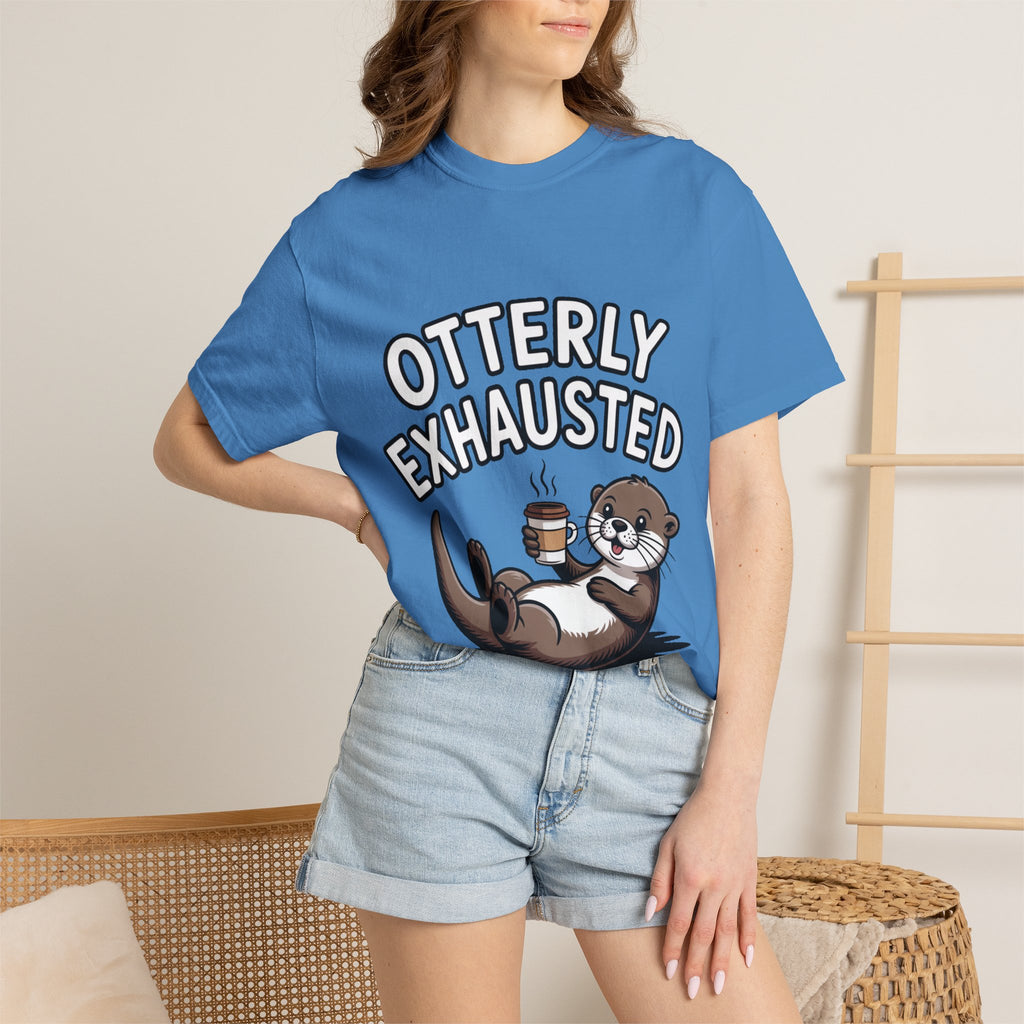 Otterly Exhausted Shirt, Funny Otter Coffee T-Shirt, Cute Otter Lover Gift, Sarcastic Coffee Lover Tee