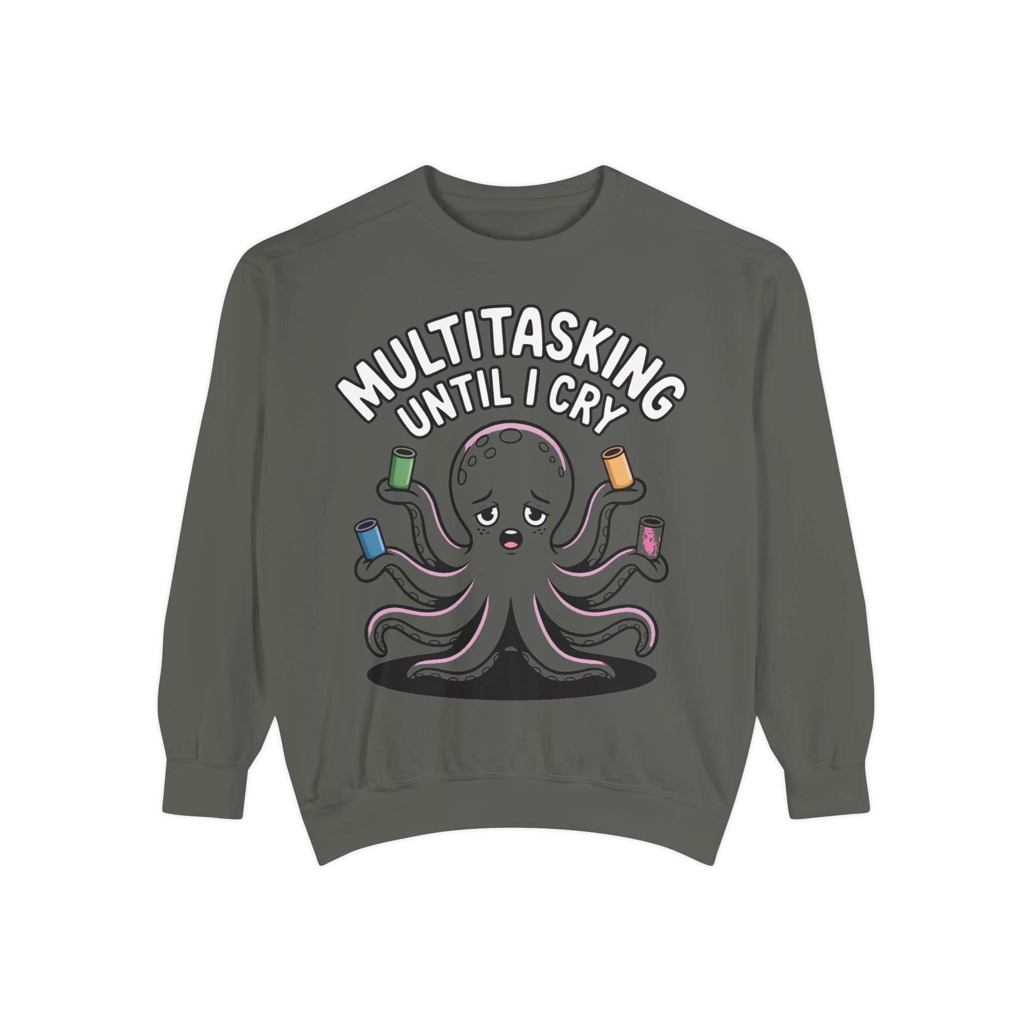 Multitasking Octopus Sweatshirt, Funny Stressed Octopus Crewneck, Embroidery-Patch Style Sweatshirt, Busy Mom Gift, Work Humor Pullover