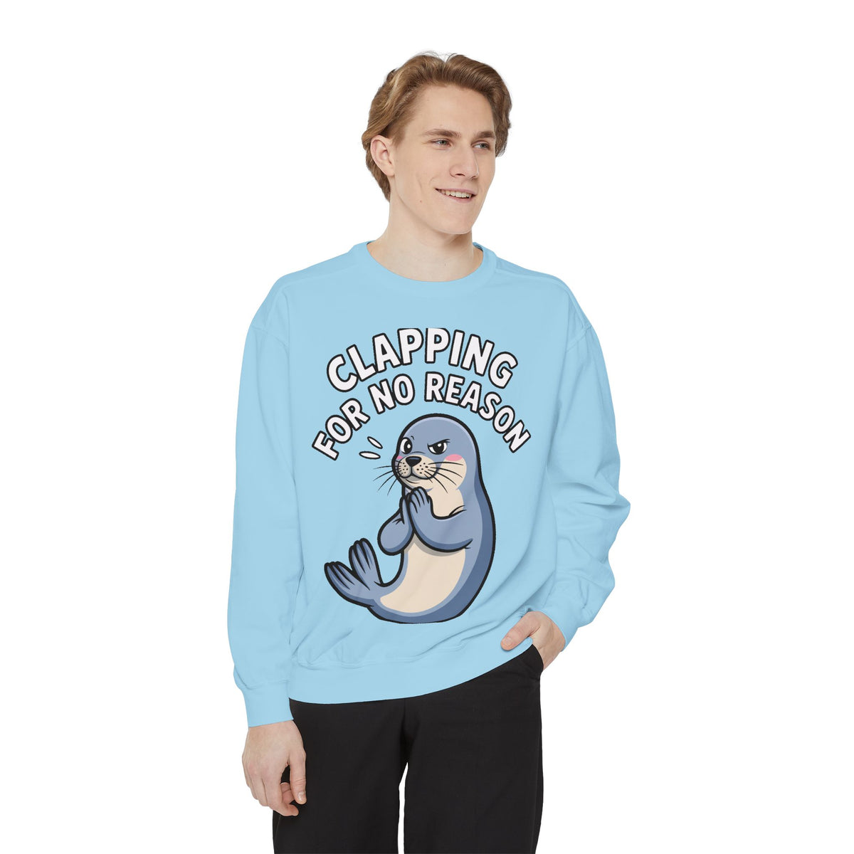 Clapping For No Reason Seal Sweatshirt, Funny Sassy Seal Crewneck, Cute Animal Embroidered Patch Style Sweatshirt, Sarcastic Gift