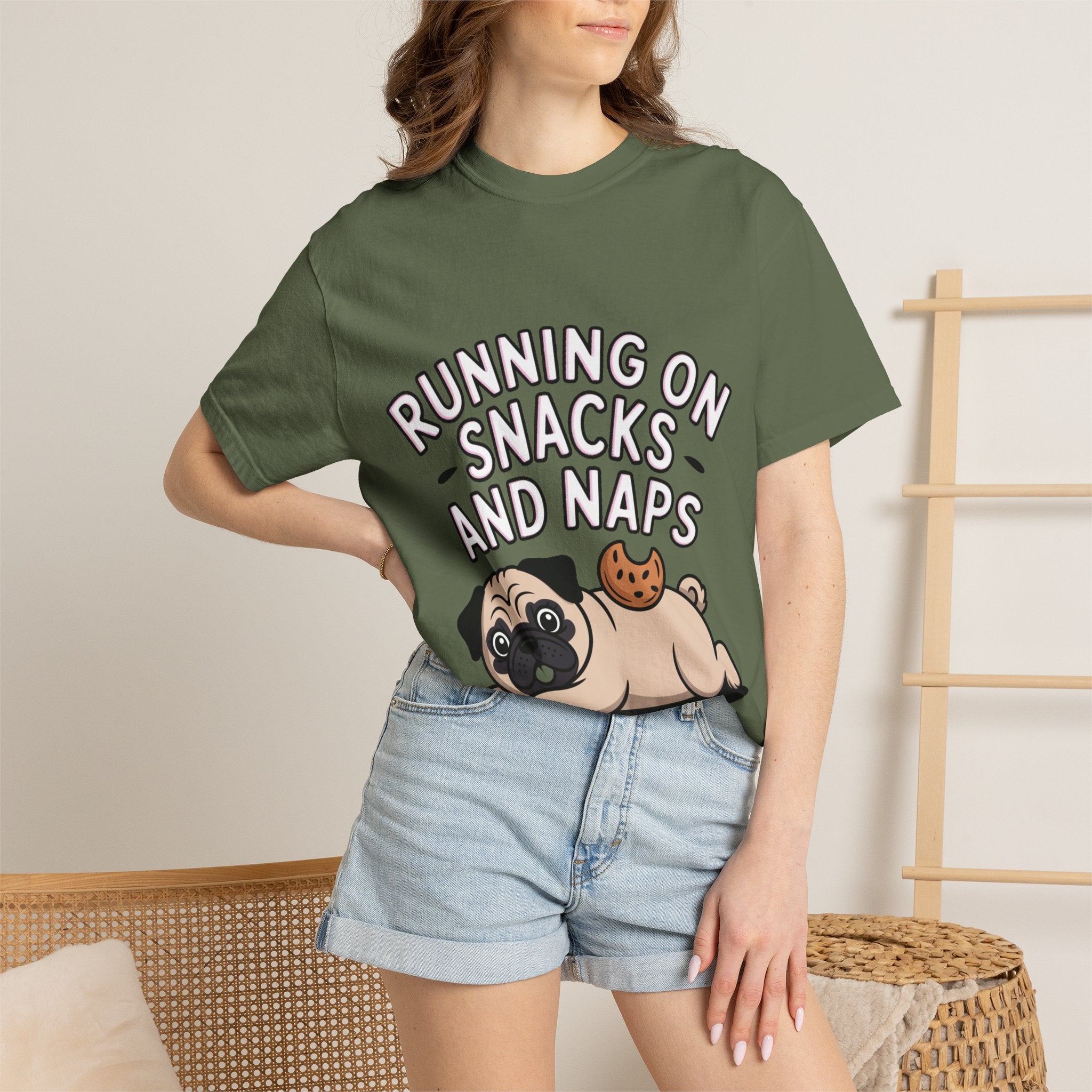 Funny Pug Shirt, Running On Snacks And Naps T-Shirt, Cute Pug Lover Gift, Napping Dog Tee, Lazy Dog Graphic Shirt