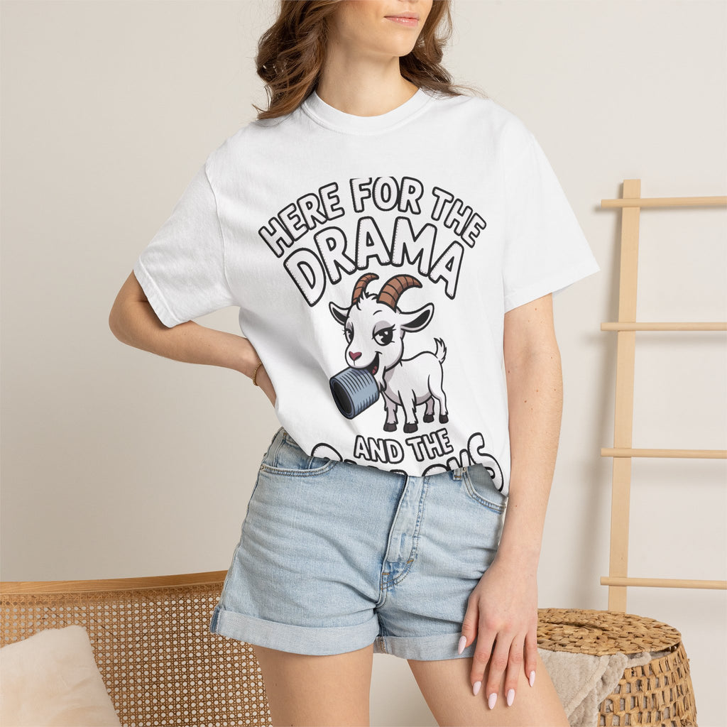 Funny Goat Shirt, Here For The Drama And The Snacks T-Shirt, Cute Goat Lover Gift, Sarcastic Farm Animal Tee