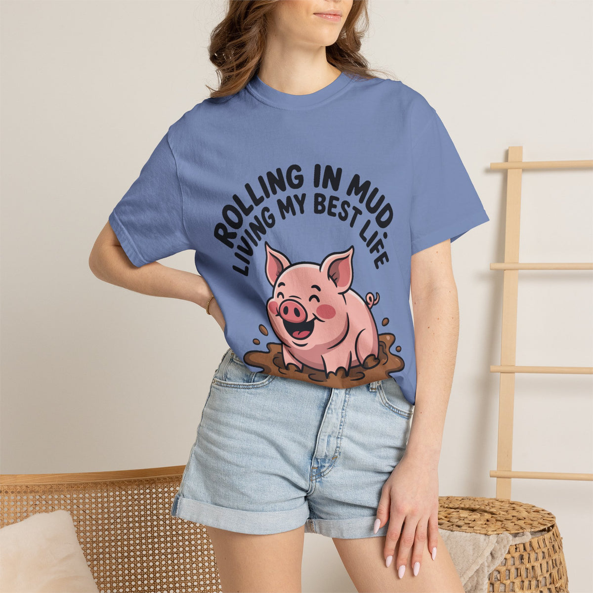 Living My Best Life Pig Shirt, Funny Pig Lover T-Shirt, Rolling In Mud Farm Animal Tee, Cute Pig Graphic Gift