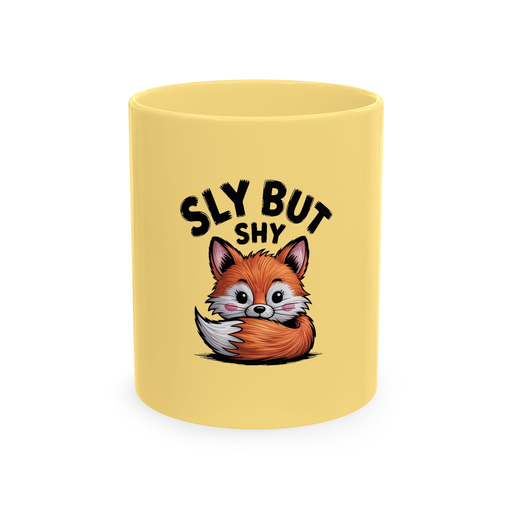 Sly But Shy Fox Mug, Cute Cartoon Fox Coffee Mug, Funny Fox Lover Gift, Shy Fox Peeking Behind Tail Ceramic Mug