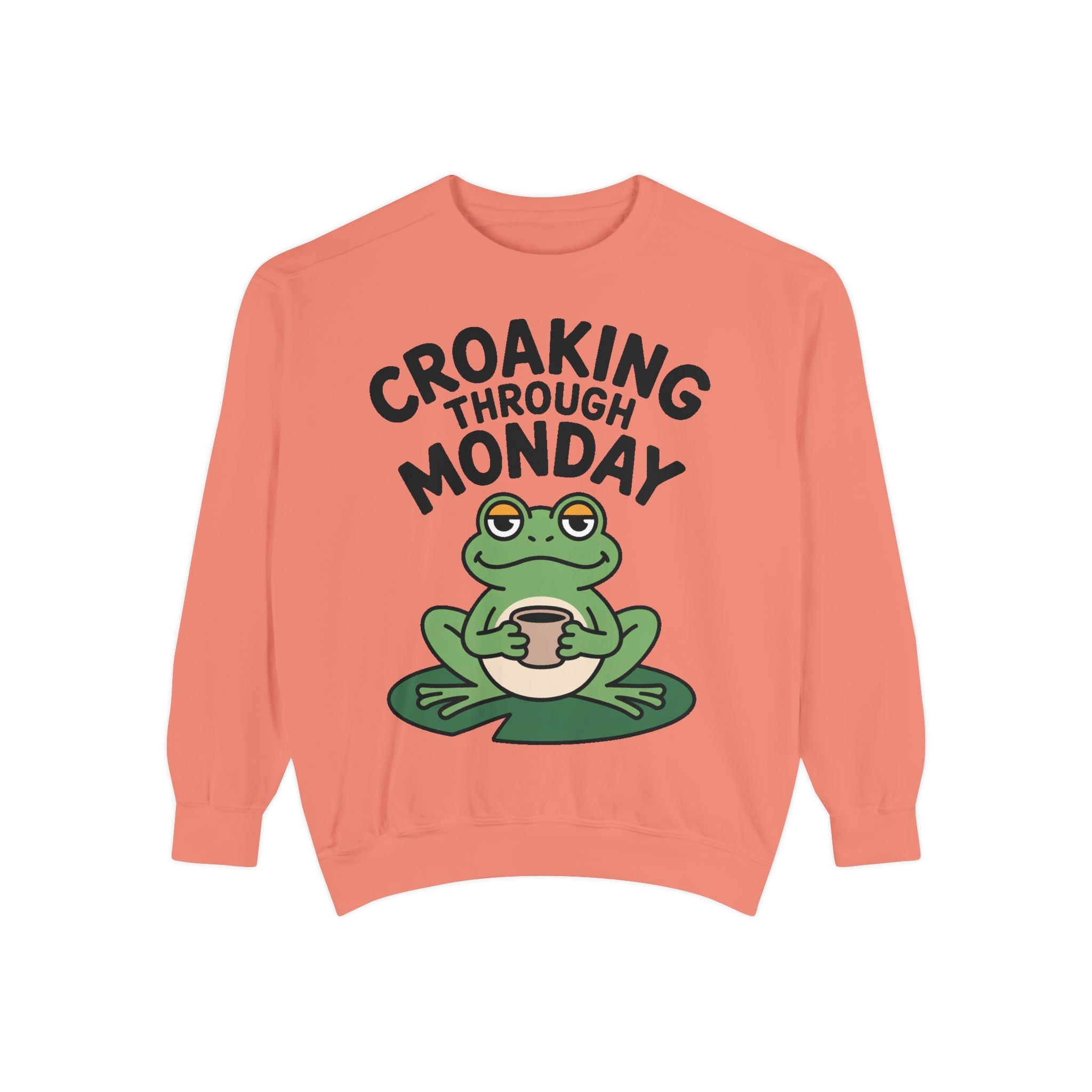 Croaking Through Monday Sweatshirt, Funny Tired Frog Crewneck, Cute Coffee Frog Sweatshirt, Frog Lover Gift