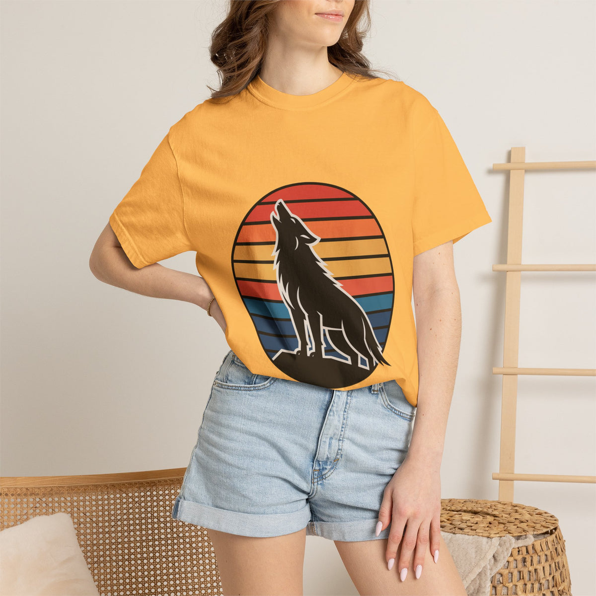 Retro Sunset Wolf Badge T-Shirt