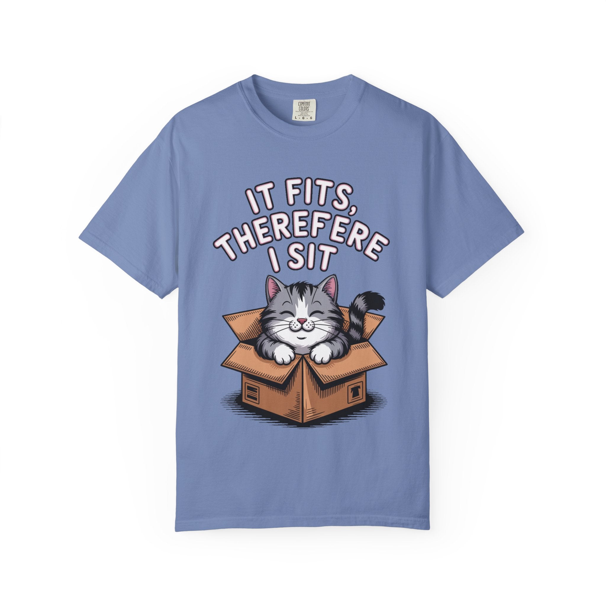 It Fits Therefore I Sit Cat Shirt, Funny Cat In Box T-Shirt, Cute Chubby Cat Lover Gift, Cat Owner Shirt, Funny Cat Meme Tee