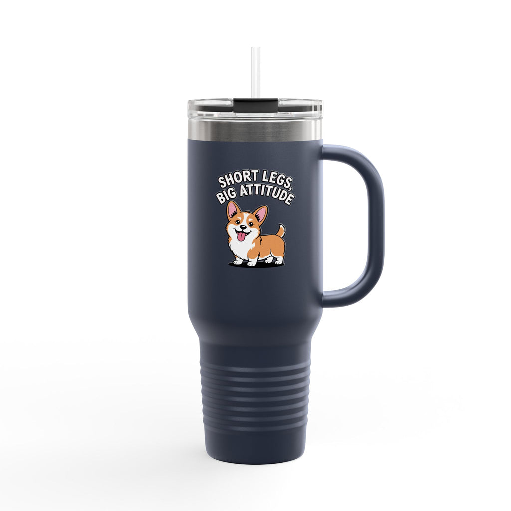 Corgi Travel Mug 40oz, Short Legs Big Attitude Tumbler, Funny Corgi Gift, Dog Lover Insulated Cup With Handle And Straw, Corgi Mom Gift
