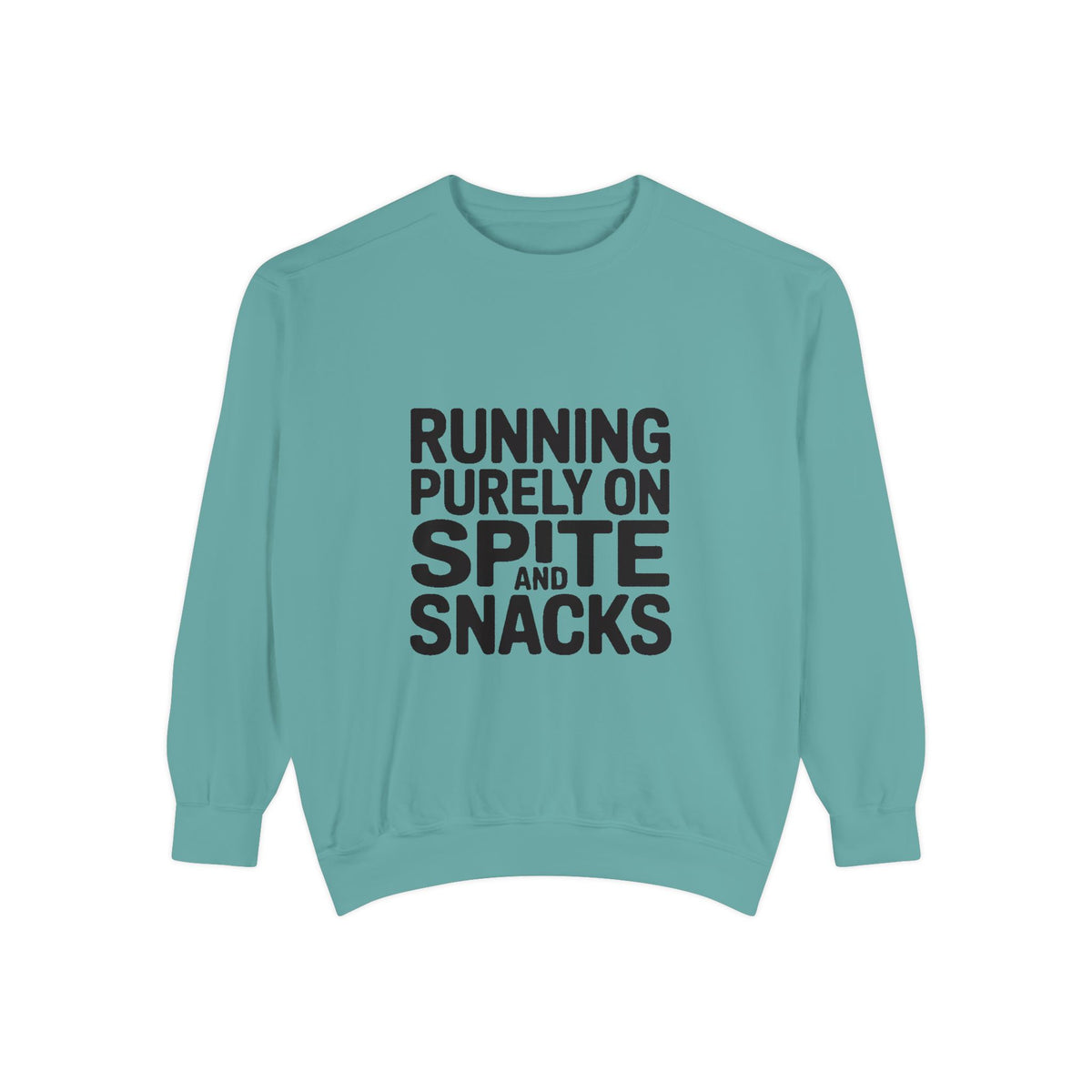 Running On Spite And Snacks Sweatshirt, Funny Sarcastic Crewneck, Embroidered-Look Bold Text Sweatshirt, Sarcastic Gift for Friend
