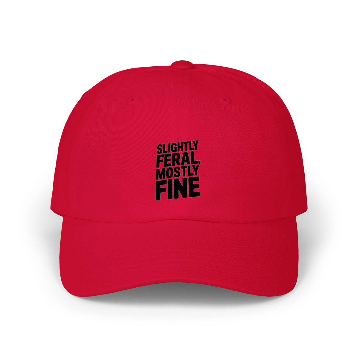 Slightly Feral Mostly Fine Dad Hat, Funny Embroidered Dad Cap, Sarcastic Quote Hat, Minimalist Text Baseball Cap, Gift for Him