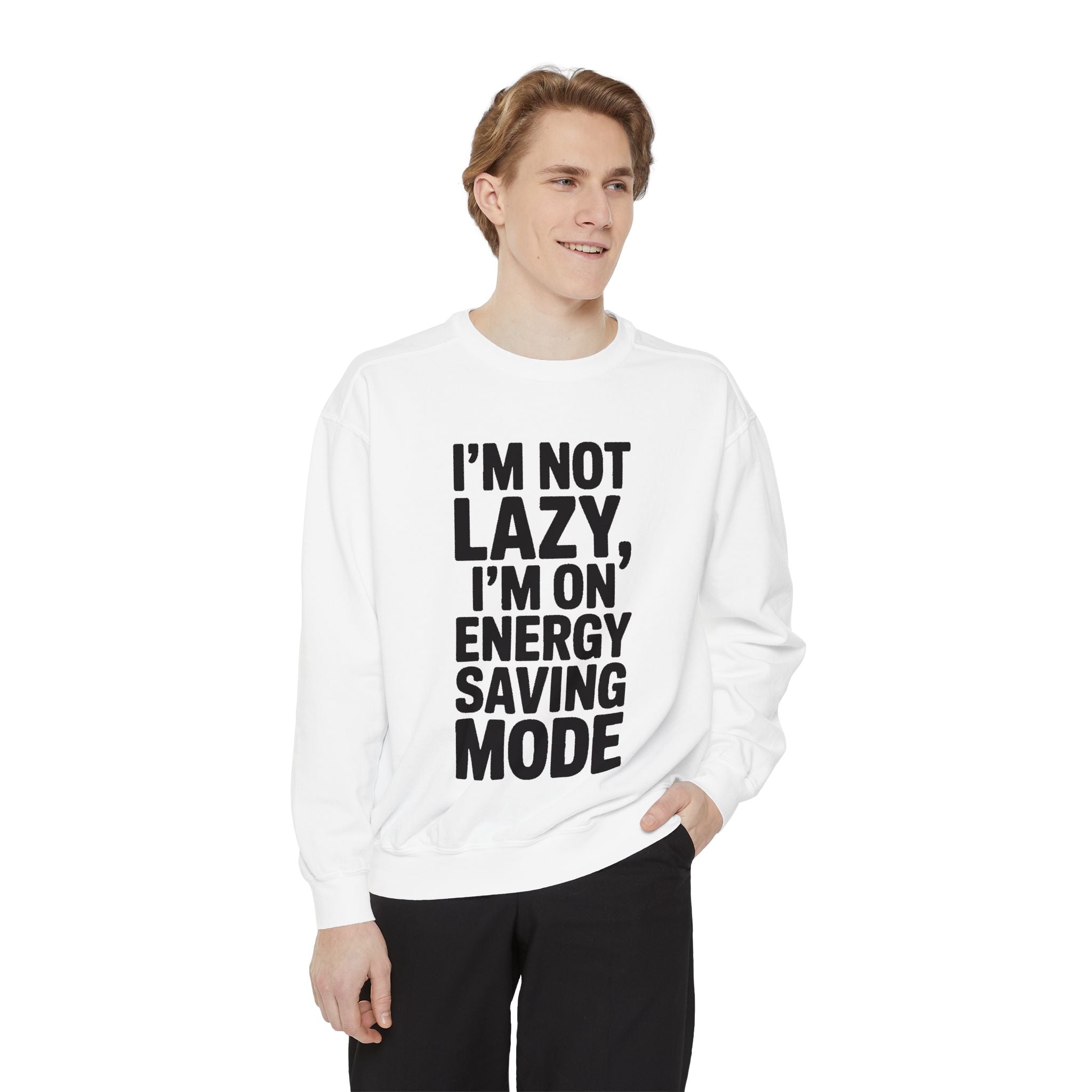 Energy Saving Mode Sweatshirt, Funny Lazy Quote Crewneck, I'm Not Lazy Embroidered Sweatshirt, Sarcastic Gift for Introvert