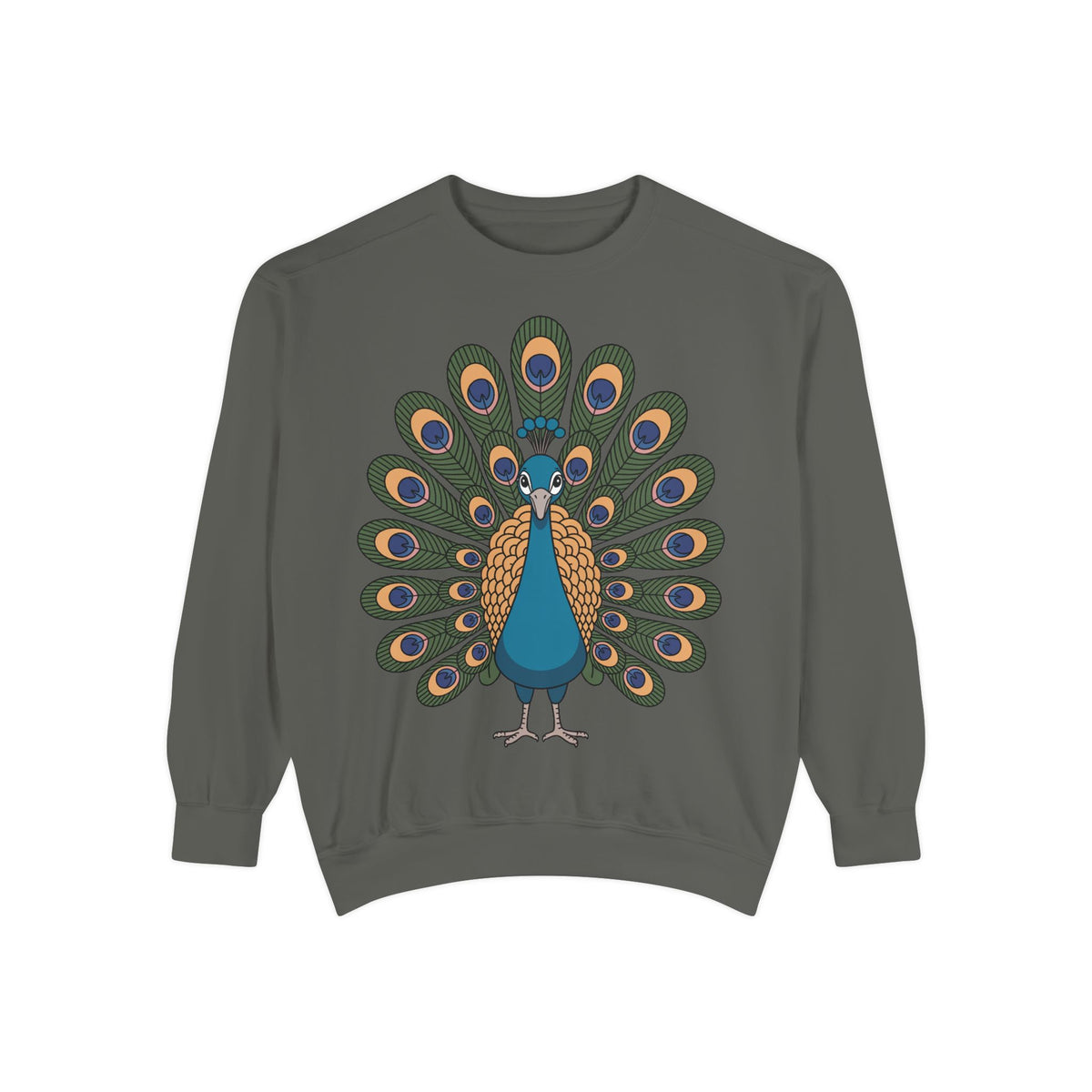 Peacock Sweatshirt, Cute Cartoon Peacock Crewneck, Embroidered Patch Style Feather Sweatshirt, Bird Lover Gift