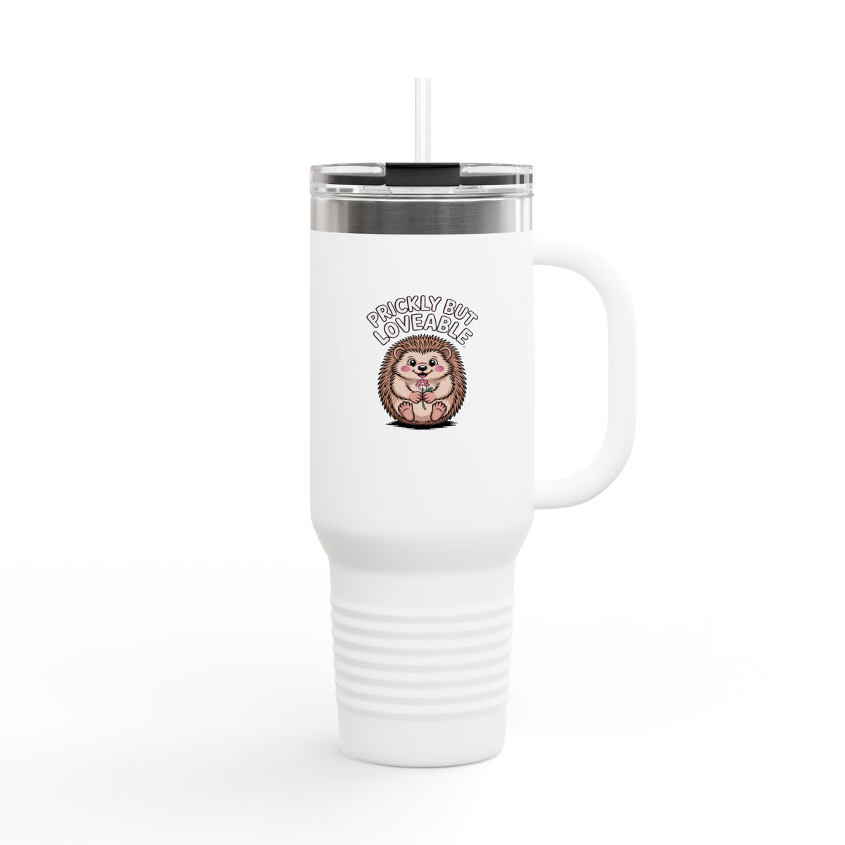 Prickly But Loveable Hedgehog Travel Mug 40oz, Cute Hedgehog Tumbler with Handle and Straw, Funny Animal Lover Gift, Cozy Coffee Cup