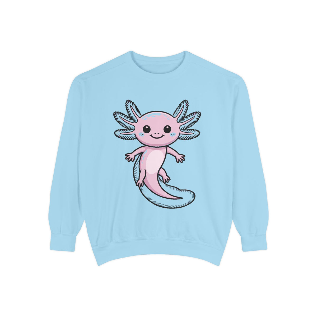 Cute Axolotl Sweatshirt, Smiling Axolotl Embroidered Crewneck, Kawaii Animal Lover Gift, Garment Dyed Pullover