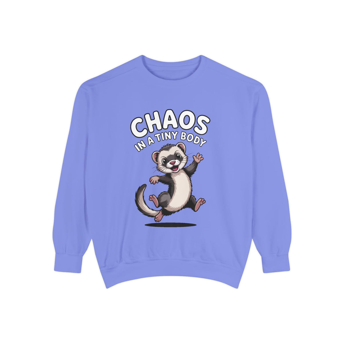 Funny Ferret Sweatshirt, Chaos In A Tiny Body Crewneck, Cute Ferret Lover Gift, Embroidered Style Ferret Sweatshirt For Pet Owners
