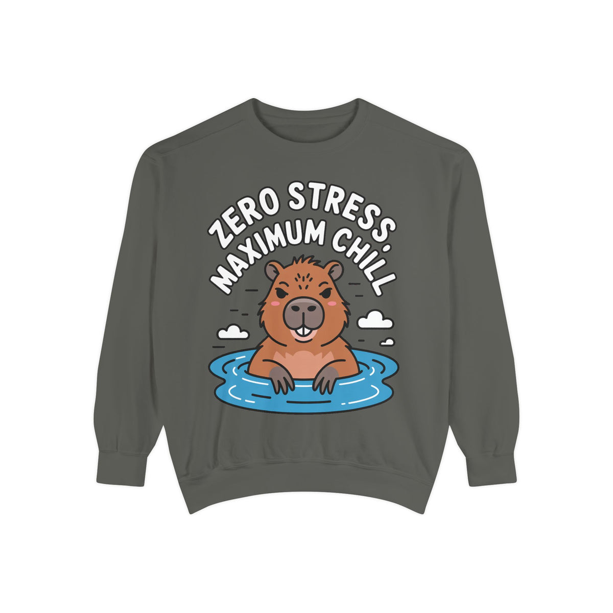 Zero Stress Capybara Sweatshirt, Funny Hot Spring Capybara Crewneck, Cute Chill Animal Gift, Garment Dyed Embroidered Sweatshirt