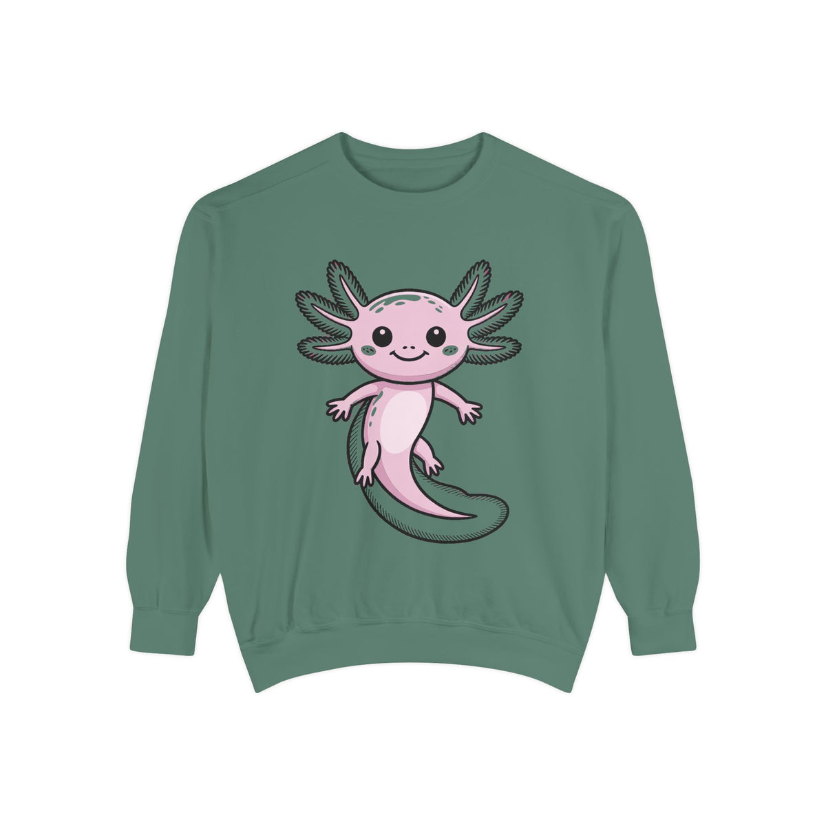 Cute Axolotl Sweatshirt, Smiling Axolotl Embroidered Crewneck, Kawaii Animal Lover Gift, Garment Dyed Pullover