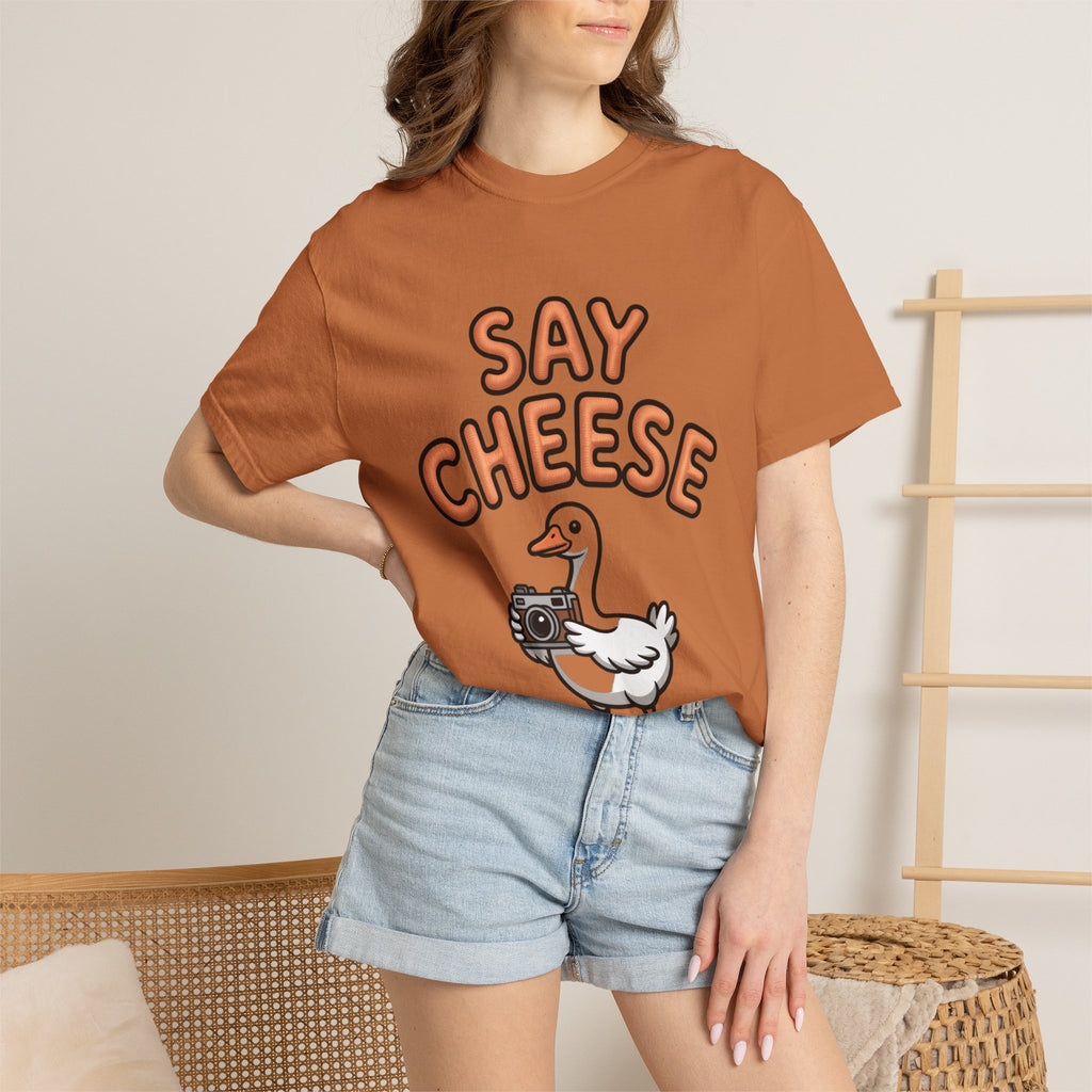 Say Cheese Goose Shirt, Funny Camera Goose T-Shirt, Cute Cartoon Goose Lover Gift, Photography Shirt for Photographer