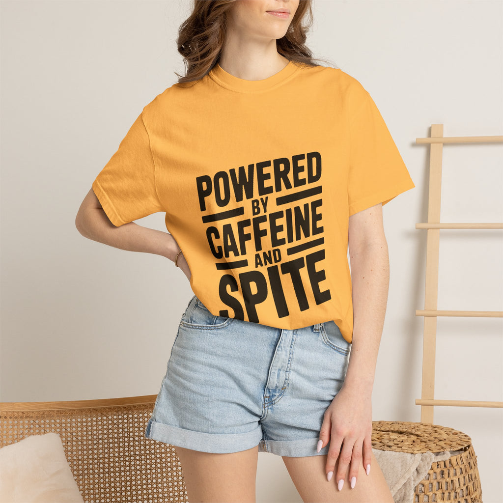 Powered By Caffeine And Spite Shirt, Funny Sarcastic Coffee T-Shirt, Bold Typography Tee, Sarcastic Gift for Coworker