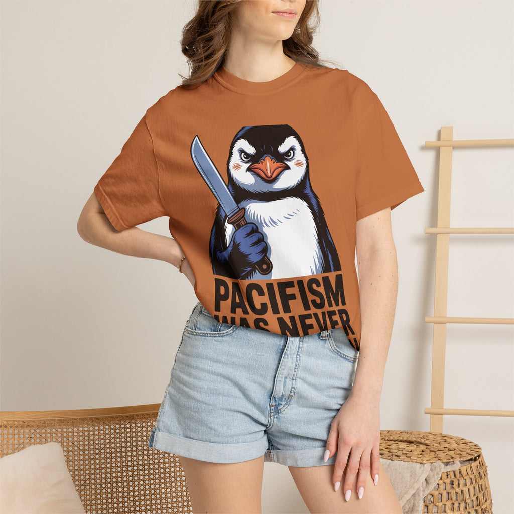 Funny Penguin Shirt, Pacifism Was Never An Option Tee, Dramatic Penguin With Knife T-Shirt, Sarcastic Meme Gift Shirt