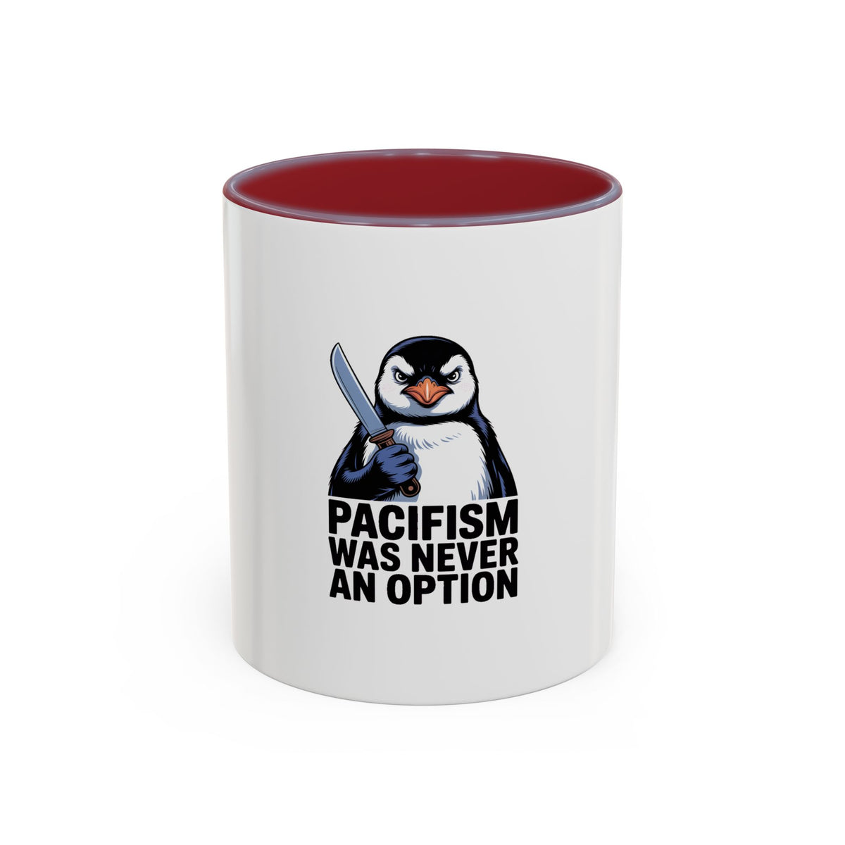Funny Penguin Mug, Pacifism Was Never An Option, Sarcastic Bird Lover Gift, Vintage Poster Style Coffee Mug, Funny Office Cup