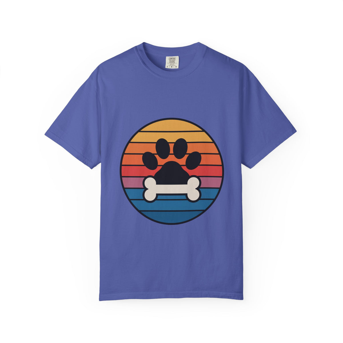 Dog Mom Retro Badge Shirt, Vintage Sunset Dog Lover T-Shirt, Retro Circle Badge Dog Mama Tee, Cute Paw Print Bone Graphic Shirt